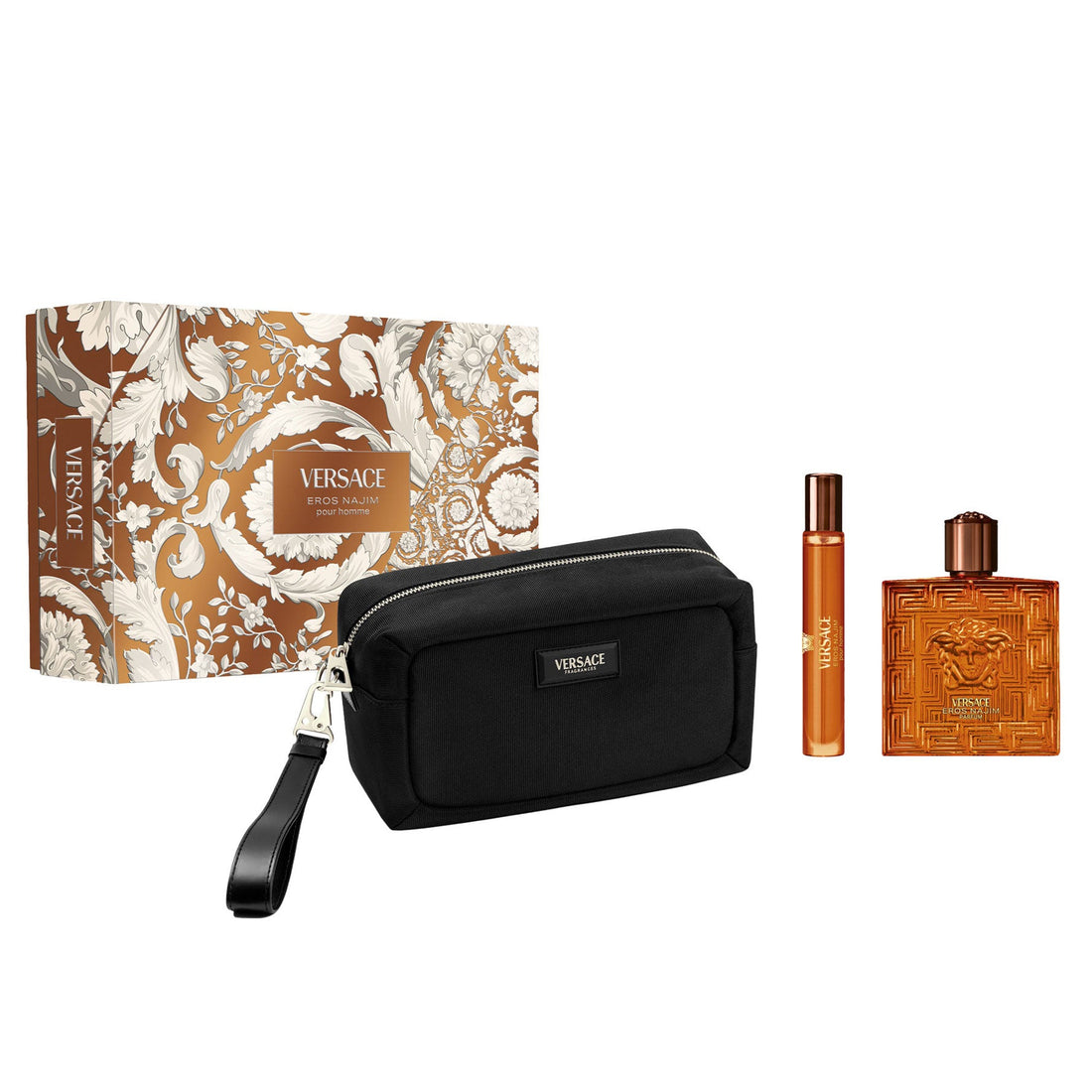 Versace Set 3 pzas Eros Najim Parfum 3.4 Oz Parfum Spr+0.33 Oz Parfum Travel Spr+Bag Men