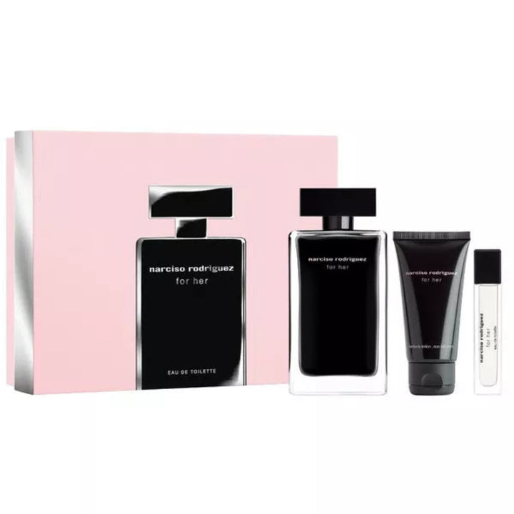 Narciso Rodriguez Set 3 pzas For Her 3.3oz EDT + 0.33 EDP +1.6oz B/L Women's Set