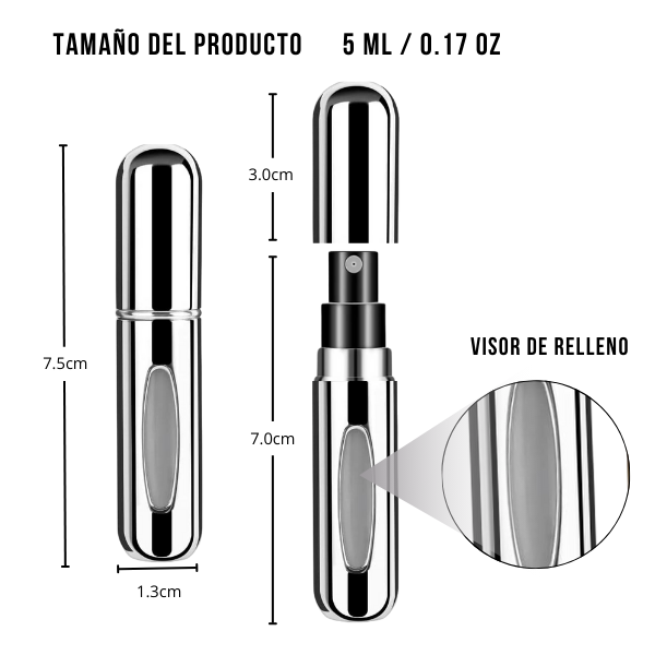 Mini Frasco de Perfume Portatil Reutilizable 5ml/0.17oz Color Plateado