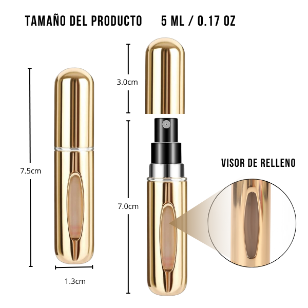 Mini Frasco de Perfume Portatil Reutilizable 5ml/0.17oz Color Dorado