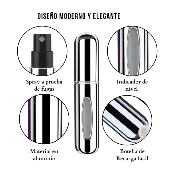 Mini Frasco de Perfume Portatil Reutilizable 5ml/0.17oz Color Plateado