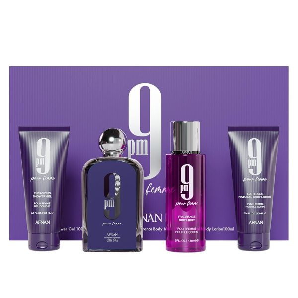 Afnan Set 4 pzas 9Pm Pour Femme 100ml/3.4 Oz EDP -Purple Box- Women