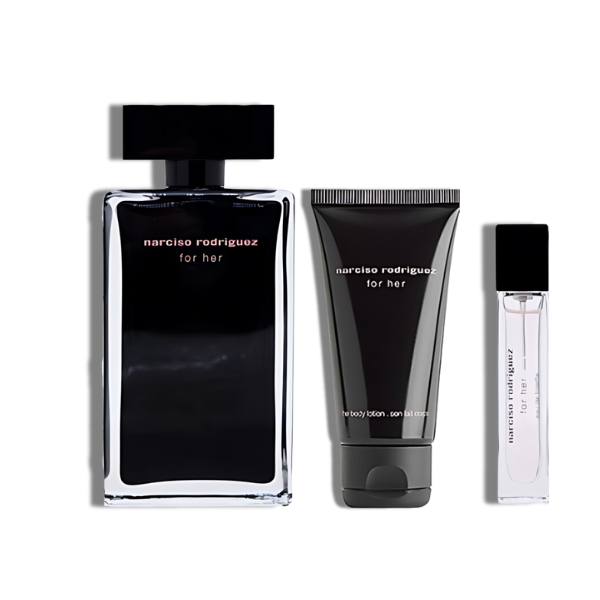 Narciso Rodriguez Set 3 pzas For Her 3.3oz EDT + 0.33 EDP +1.6oz B/L Women's Set