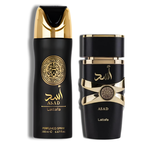 Lattafa Set 2 pzas Asad EDP -Black-Gold Box- Men's Set