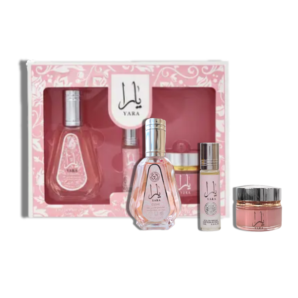 Lattafa Set 3 pzas Yara 1.7oz Roll on 10ml+20gr Creama - Mini- Women's Set