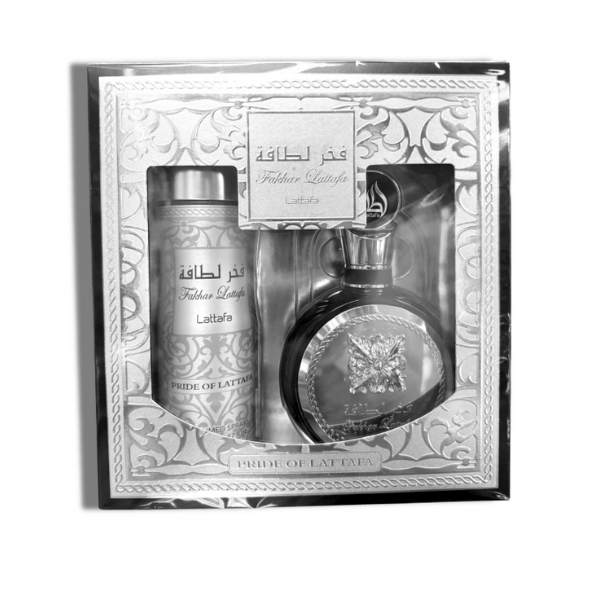 Lattafa Set 2 pzas Fakhar 100ml/3.4 Oz EDP Spr -Silver-Black Box- Men
