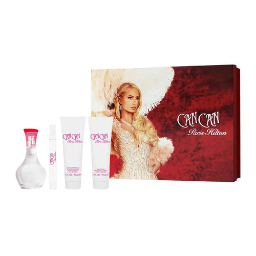 Paris Hilton Set 4 pzas Can Can 100ml/3.4 Oz EDP Spr+90ml/3.0 Oz Sh/G+90ml/3.0 Oz B/L+0.25 Oz EDP Women