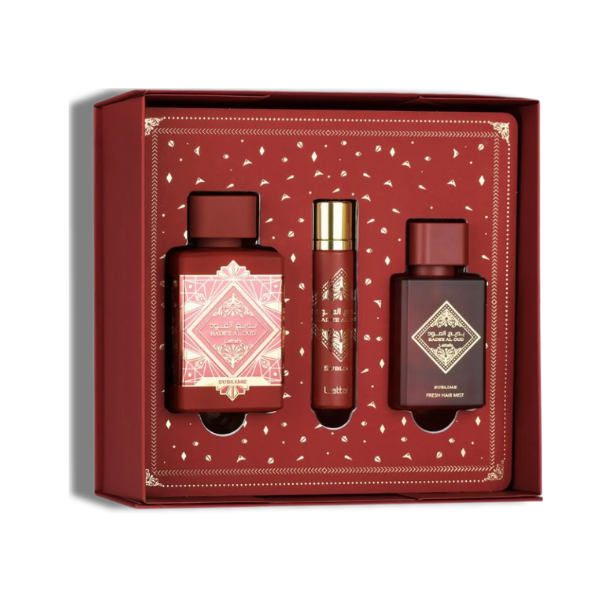 Lattafa Set 3 pzas Badee Al Oud Sublime 3.4 Oz Edp + 12Ml Travel Spray + 50Ml Hairmist Unisex