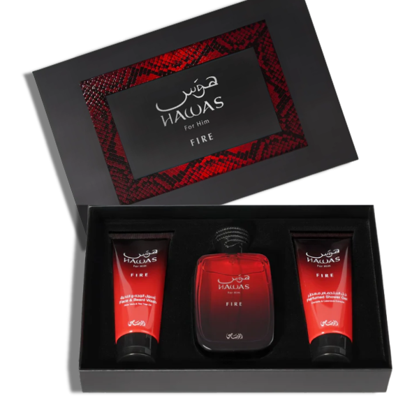 Rasasi Set 3 pzas Hawas Fire EDP 3.4oz + BL + SG Men' Set