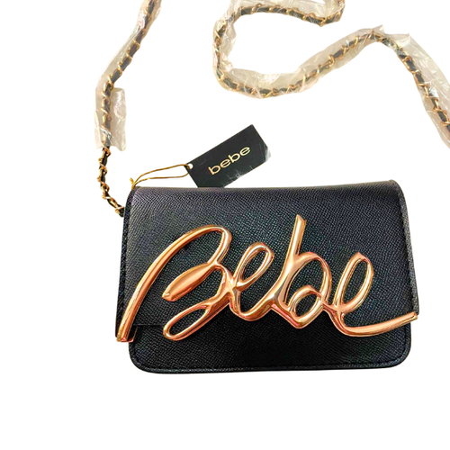 Cartera Marca Bebe Original -Bolso Bebe Negro de pulsera con herrajes dorados.