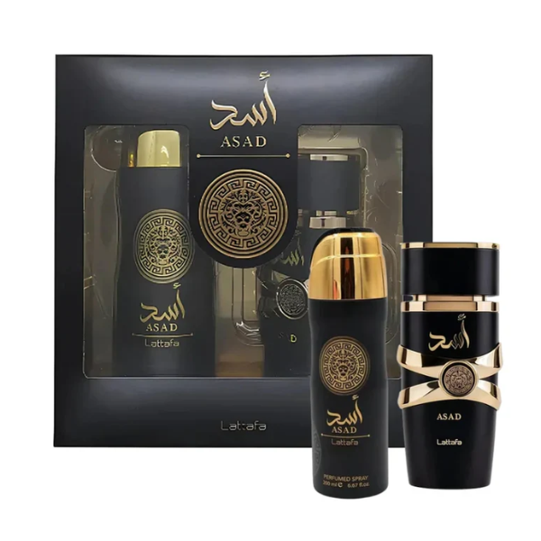 Lattafa Set 2 pzas Asad EDP -Black-Gold Box- Men's Set