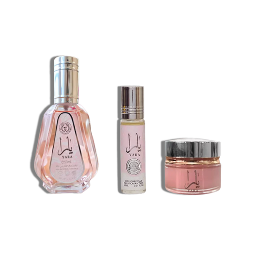 Lattafa Set 3 pzas Yara 1.7oz Roll on 10ml+20gr Creama - Mini- Women's Set