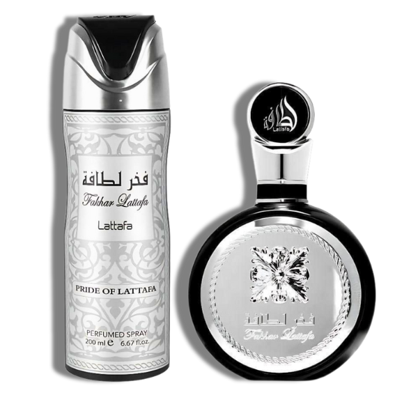 Lattafa Set 2 pzas Fakhar 100ml/3.4 Oz EDP Spr -Silver-Black Box- Men