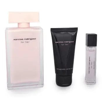 Narciso Rodriguez Set 3 pzas For Her 3.3oz EDP + 0.33 EDP +1.6oz B/L Women's Set