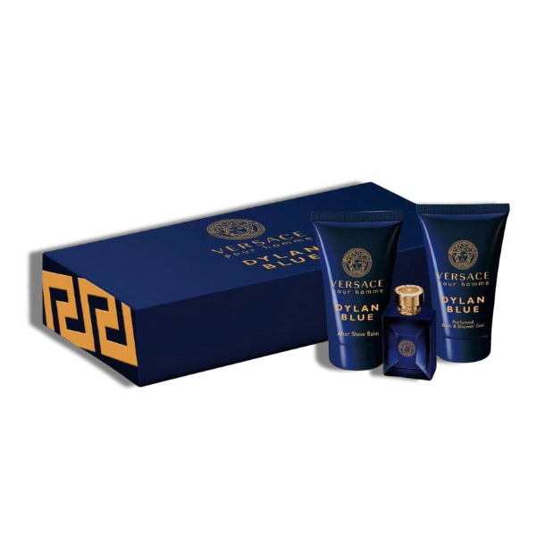 Versace Set 3 pzas Dylan Blue 0.17 Oz EDT+0.8 Oz A/S Balm+0.8 Oz S.Gel -Mini Set- Men