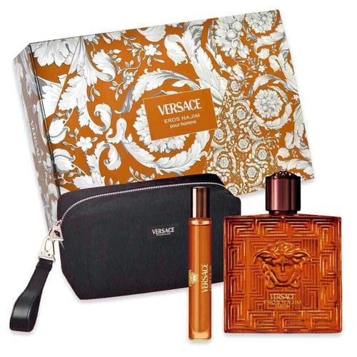 Versace Set 3 pzas Eros Najim Parfum 3.4 Oz Parfum Spr+0.33 Oz Parfum Travel Spr+Bag Men